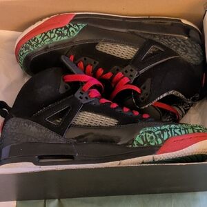 Jordan Kids Black and Red Sneakers with Green Accents
